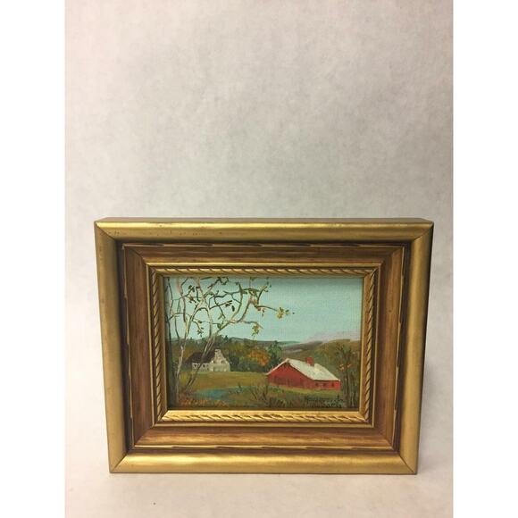 Framed Horizontal Barn and River on Hill Landscape in Acrylic - Picture 2 of 3